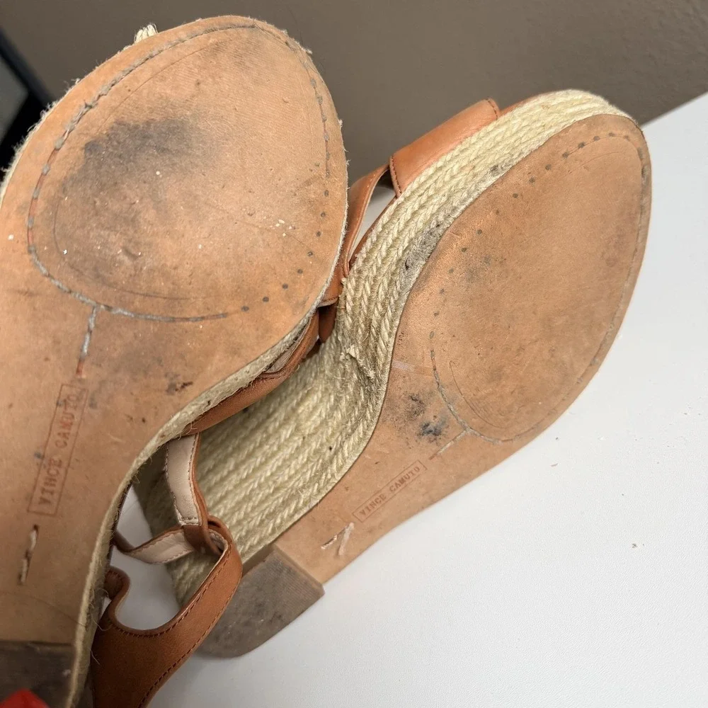 Vince Camuto Wedge Sandals Womens Size 11 Brown Leather Espadrille VC-INSLO2